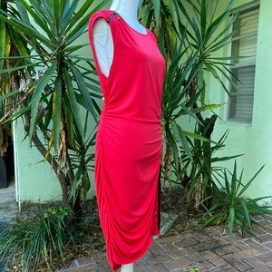 Red side zipper Ruched Dress